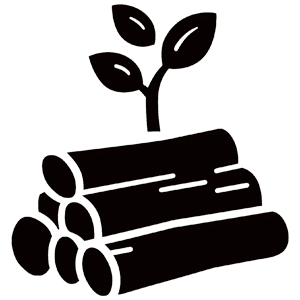 Black silhouette of logs with a sprouting plant on a white background.