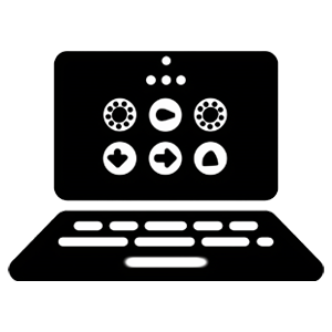 Black icon of a laptop with control buttons on the screen