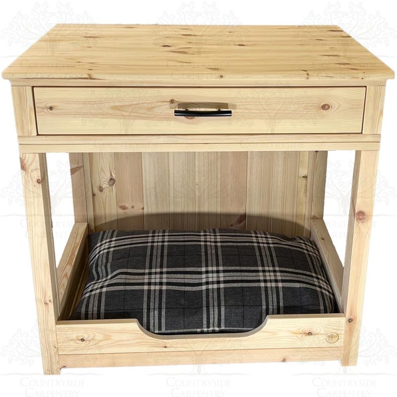 Wooden Dog Bed Side-Table With Drawer Barewood